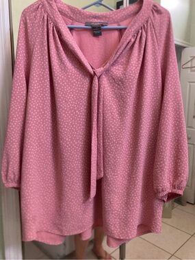 Pink Tie-Neck Blouse with Subtle Dot Print
